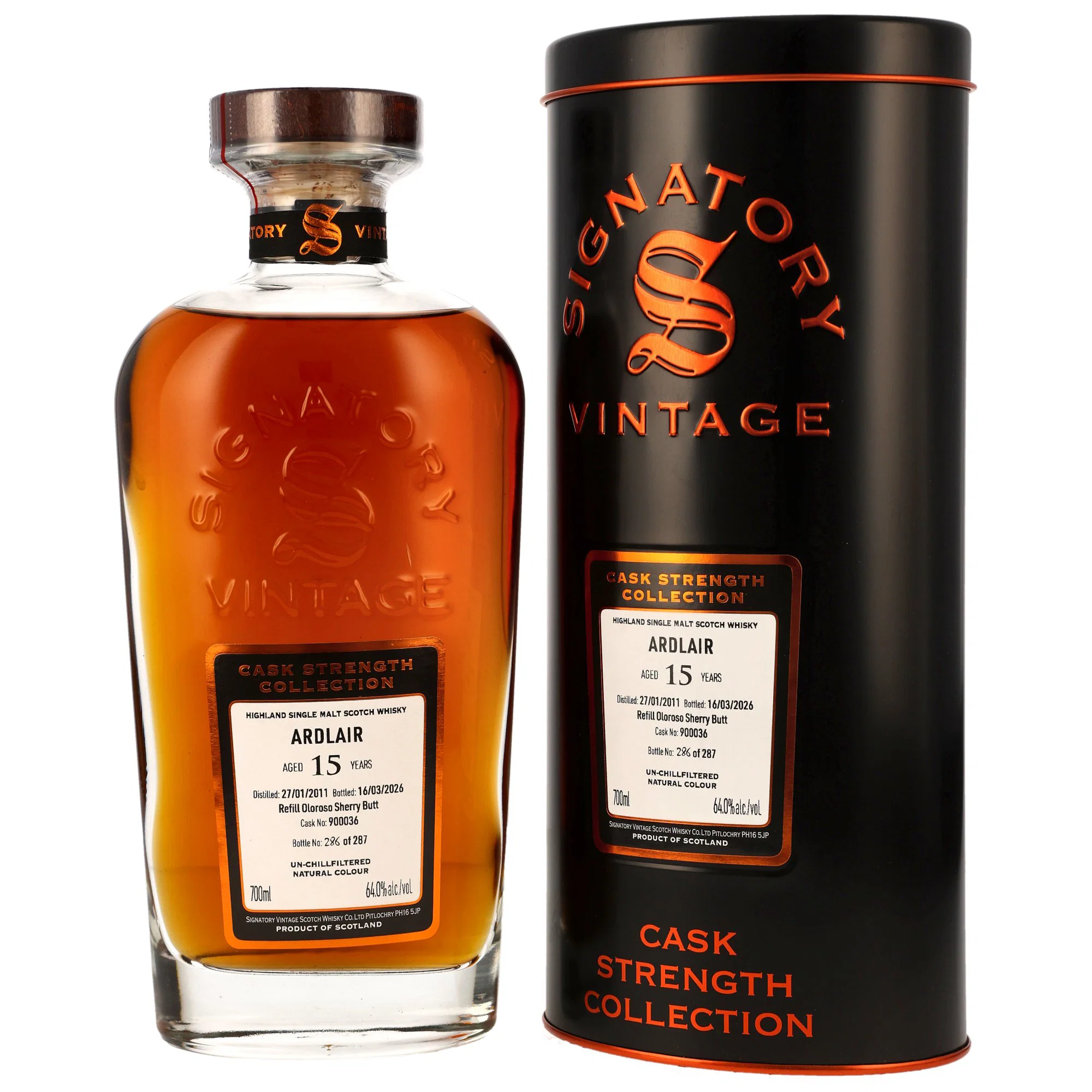 Ardlair 15 Jahre 2011/2026 Refill Oloroso Sherry Butt #900036 Signatory Cask Strength 64.0% 0,7l