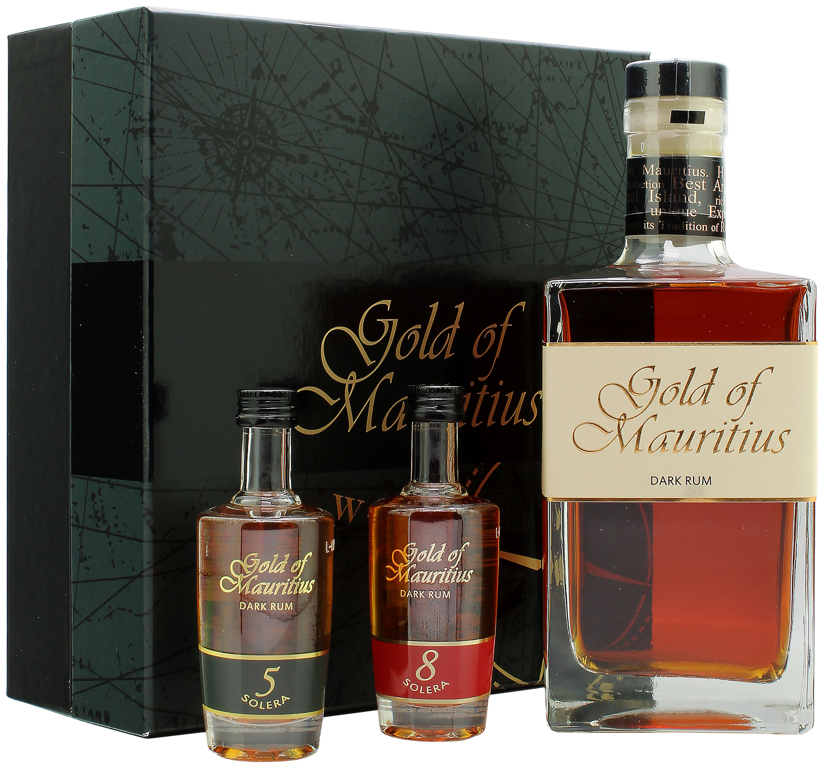 Ohne Umverpackung Gold of Mauritius Dark Rum Geschenkset mit 2 Miniaturen 40.0% 0,7l